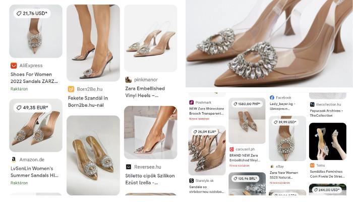 Zara cipő, áttetsző felsőrész csillogó kövekkel kirakott virágdíszítéssel